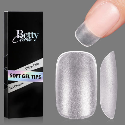 Picture of Short Square Nail Tips, BettyCora Upgraded Matte Soft Gel x Nail Tips Full Matte Oval Nail Tip 300PCS 15 Size Pre Buff Full Cover False Fake Tips for Nail Extensions