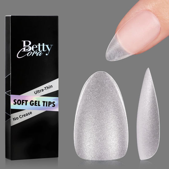 Picture of Almond Nail Tips, Bettycora Acrylic Nail Tips Pre-Shape 300Pcs Soft Gel Nail Tips Full Matte Gel x Nail Tips No Filed Medium False Nails Clear Nail Extensions 15 Sizes