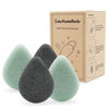 Picture of myHomeBody Natural Konjac Facial Sponges - Teardrop Shape - for Gentle Face Cleansing and Exfoliation - with Activated Charcoal and Aloe Vera, 4pc Set