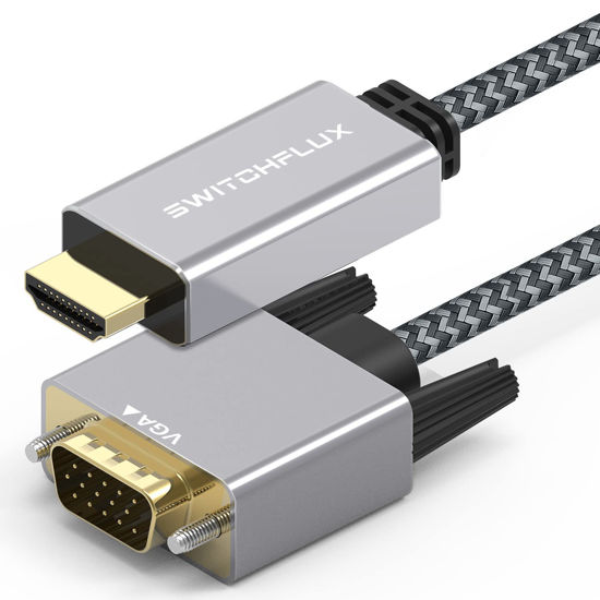 Picture of SWITCHFLUX HDMI to VGA 3.3Feet Cable Gold-Plated Video Converter Cord HDMI Male to VGA Male Unidirection Adapter Compatible for Computer Laptop PC Projector Xbox