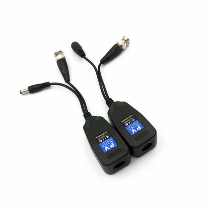 Picture of HD-CVI/TVI/AHD Passive Video Balun with Power Connector and RJ45 CAT5 Data Transmitter 1 Pair Transmitter and Transceiver BNC Twisted Pair