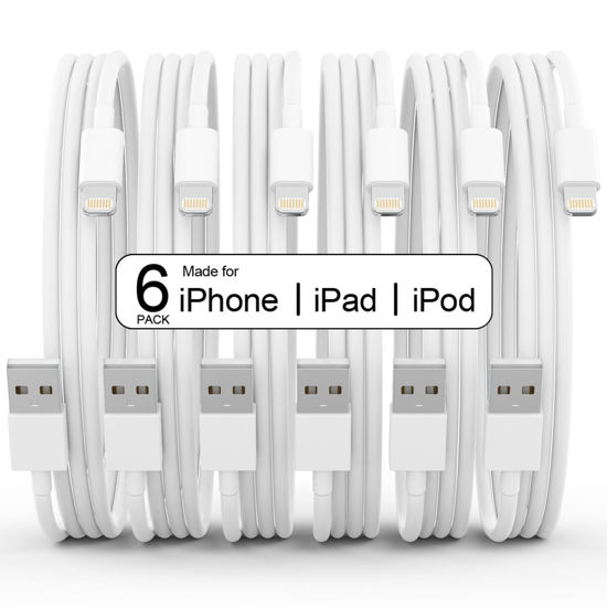 Picture of 6Pack(3/3/6/6/6/10 FT)[Apple MFi Certified] iPhone Charger Long Lightning Cable Fast Charging High Speed Data Sync USB Cable Compatible iPhone 14/13/12/11 Pro Max/XS MAX/XR/XS/X/8/7/Plus iPad AirPods