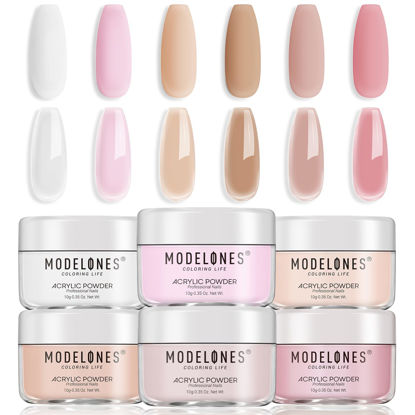 Picture of Modelones Acrylic Powder, 6 Colors Transparent Jelly Nude Nail Acrylic Powder Milky White Pink Nude Nail Acrylic Powder for Acrylic Nail Art 3D Nail Carving French Nail Extension, Gifts for Women