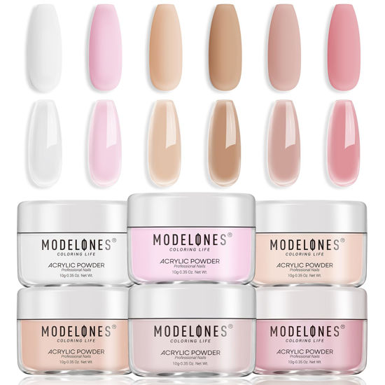 Picture of Modelones Acrylic Powder, 6 Colors Transparent Jelly Nude Nail Acrylic Powder Milky White Pink Nude Nail Acrylic Powder for Acrylic Nail Art 3D Nail Carving French Nail Extension, Gifts for Women