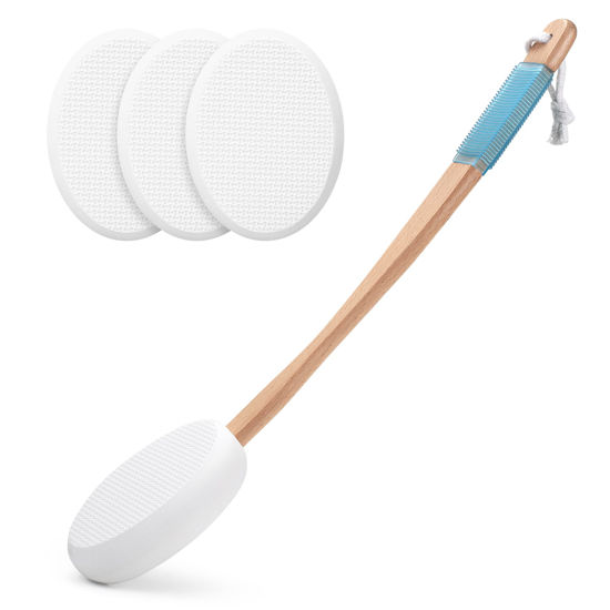 Picture of AmazerBath Lotion Applicator for Back, Feet, 4 Replaceable Pads with 1 Long Handled, Back Lotion Applicator for Elderly, Women, Apply Cream Medicine Skin Cream Moisturizer Sunscreen Tanner, White