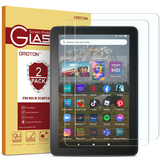 Picture of OMOTON 2 Pack Screen Protector Compatible with All-New Fire HD 8/Fire HD 8 Plus/Fire HD 8 Kids/Fire HD 8 Kids Pro Tablet (12th&10th Generation, 2022&2020 Released), 8-inch, Anti Scratch/Tempered Glass