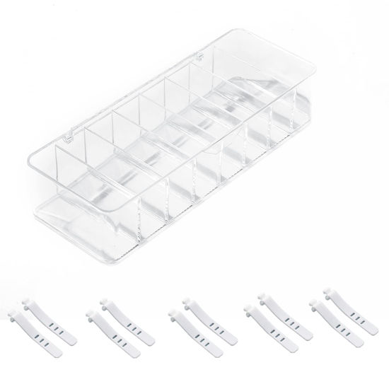 Picture of Doitxue Clear Electronics Organizer Boxes, 8 Capacity Acrylic Charger Organizer, Cord Organizer Case with 10 Wire Ties, Data Cable Storage Box for Home, Office (With Cover)