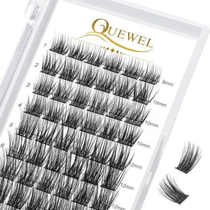 Picture of QUEWEL Lash Clusters 72 Pcs Wide Stem Cluster Lashes MIX8-16mm Eyelash Clusters DIY Lash Extensions at Home Super Strong and Thin Band Wispy Lashes (QU08-D-MIX8-16mm)