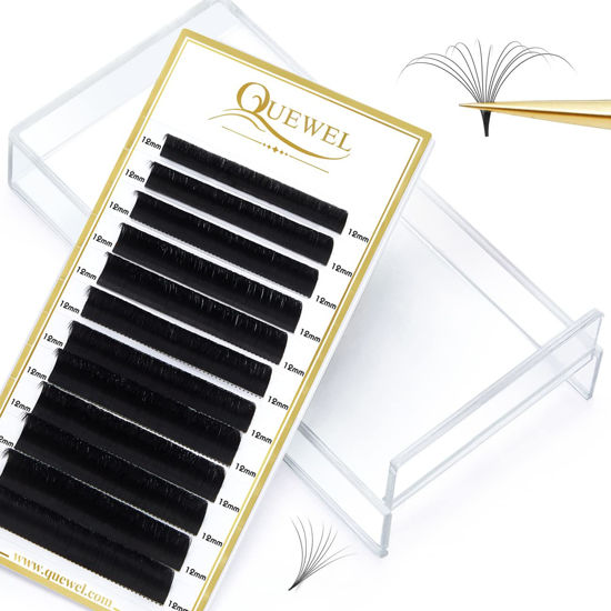 Picture of QUEWEL Volume Lash Extensions 0.03/0.05/0.07/0.10 | C/D curl | 10-15mm Length Easy Fan Volume Lashes With Multifunctional Lash Tray Self Fanning Rapid Blooming Eyelash Extension (0.03C 12)