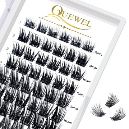 Picture of QUEWEL Lash Clusters 72 Pcs Wide Stem Cluster Individual Lashes 16mm Length DIY Eyelash Extension False Eyelashes Soft & Strong Thin Band for Personal Makeup Use at Home(QUH-A05-16mm）