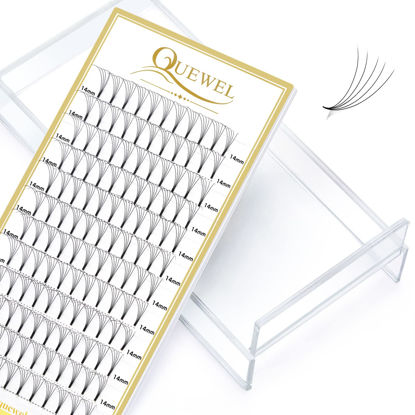 Picture of QUEWEL Premade Fans Eyelash Extensions 5D 0.07C 14mm Short Stem in Multipurpose Premades Lash Tray 3D~6D/.07/.10 C/D 8-15mm Premade Volume Lash Extensions Long Lasting Premade Lash Fans(5D-0.07C-14)