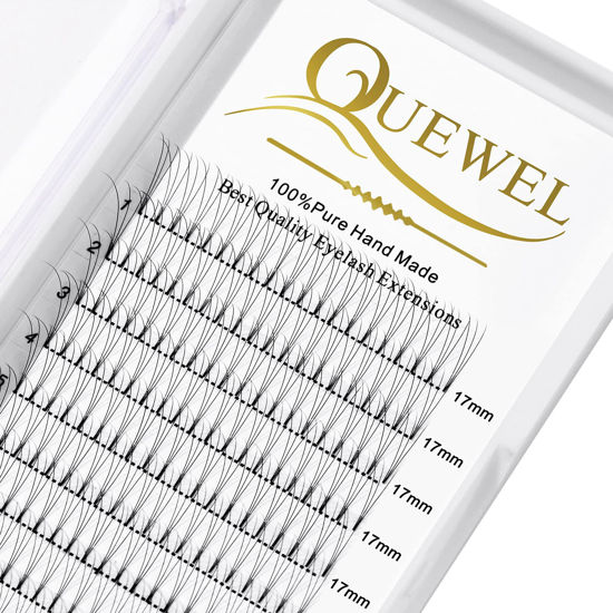 Picture of QUEWEL Volume Lash Extensions 3D 0.07mm D Curl 17mm Short Stem Premade Fans Soft|Optinal 3D|4D|5D|6D|7D|8D 0.07/0.10mm C/D 8-20mm Mix-9-16mm 12-15mm 8-15mm|(3D 0.07D 17mm)