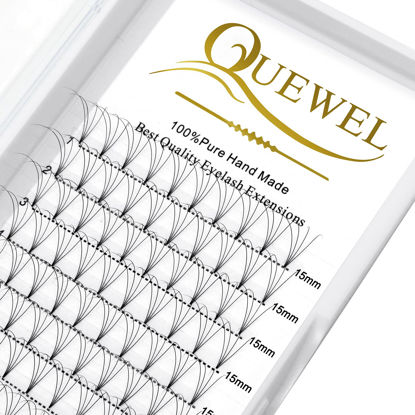 Picture of QUEWEL Volume Lashes Extensions 4D 0.10mm C Curl 15mm Short Stem Premade Fans Soft|Optinal 3D|4D|5D|6D|7D|8D 0.07/0.10mm C/D 8-20mm Mix-9-16mm 12-15mm 8-15mm|(4D 0.10C 15mm)