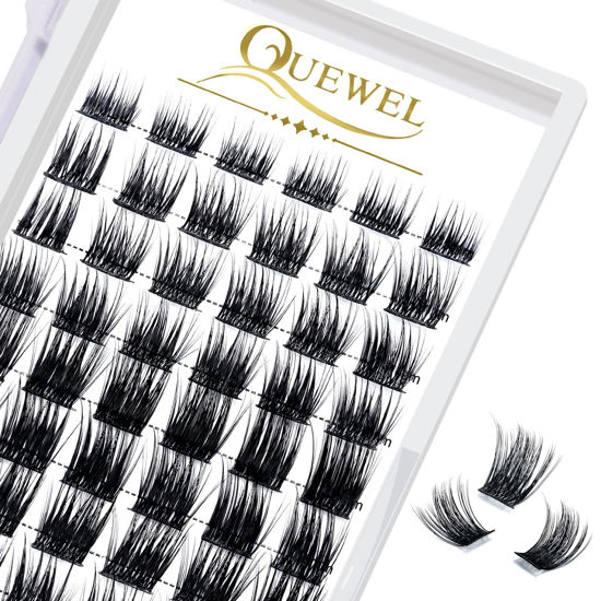 Picture of QUEWEL Lash Clusters 72 Pcs Wide Stem Cluster Individual Lashes 16mm Length DIY Eyelash Extension False Eyelashes Soft & Strong Thin Band for Personal Makeup Use at Home(QUH-A15-16mm）