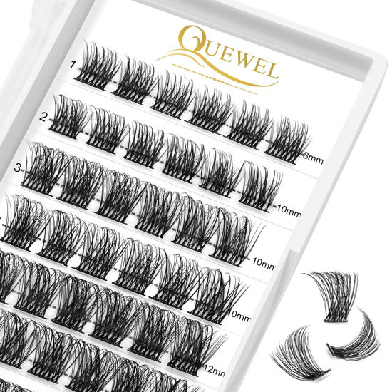 Picture of QUEWEL Lash Clusters 72 Pcs Wide Stem Cluster Lashes Mix8-16mm DIY Eyelash Extension Individual False Eyelashes Soft & Do Not Break for Personal Makeup Use at Home(QUH-S012-Mix8-16mm)