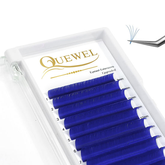 Picture of Easy Fan Volume Lashes .07 D Curl Blue Volume Lash Extensions 9-16mm Mixed Lash Tray Color Lashes Extension Self Fanning 2D-10D Volume Eyelash Extensions by QUEWEL (Blue 0.07 D 9-16mm)