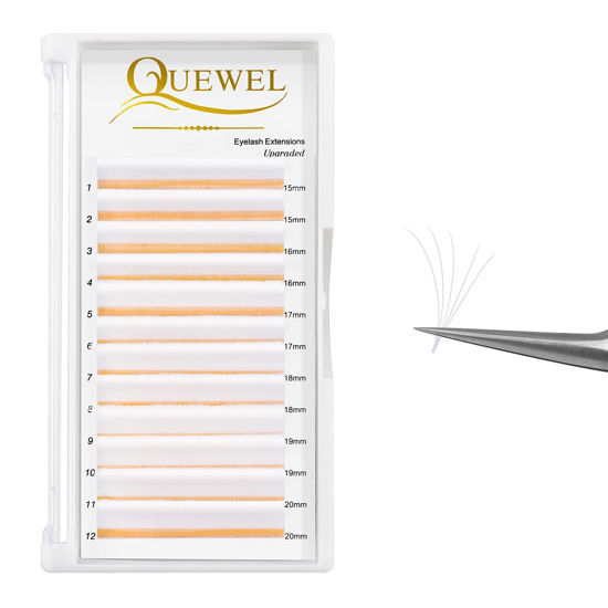 Picture of Volume Eyelash Extensions White 0.07mm C Curl Color Lash Extensions 15-20mm Mixed Lash Tray Rapid Blooming 3D 4D 5D 6D 8D 10D Easy Fan Volume Lashes Extensions by QUEWEL (White 0.07 C 15-20mm)