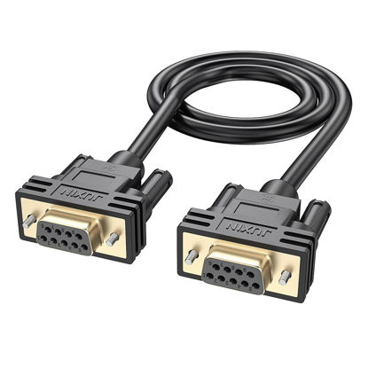 Picture of JUXINICE DB9 Cable Female to Female Rs232-RS485 Serial Cable 6 Foot Double Shielded with Foil & Metal Braided，Gold Plated D-SUB 9 Pin Serial Cable-Black 6FT