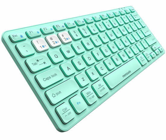 Picture of memzuoix Wireless Bluetooth Keyboard, Rechargeable Keyboard Wireless Connect up to 3 Devices, Portable Mini Keyboard for iPad, iPhone, Tablet, Laptop, Mac, PC, iOS, Android, Windows (11 in, Green)