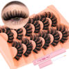 Picture of False Lashes Mink 8D Fake Eyelashes with Glue 20mm False Eyelashes D Curl Faux Mink Lashes Kit Curly Wispy Eye Lashes with Lash Glue by TOOCHUNAG