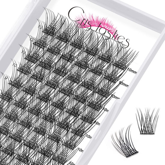 Picture of 78pcs Crislashes DIY Individual Lashes,Eyelash Clusters C Curl 10mm Length 13 Rows Lash Clusters Reusable Wide Stem Soft Cluster Lashes Lightweight Natural Look Lashes For Home Use(B-C Curl-10mm)