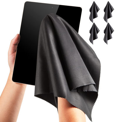 Picture of Computer Cleaning Cloth Microfiber Big Camera Lens Glasses Cleaner TV Laptop Pad Tablet Phone Electronics Screen Wipes (15x18, Black 4 Pack)