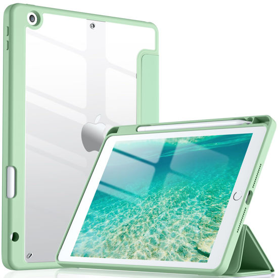 Picture of Wenlaty Case Compatible with iPad 9th /8th /7th Generation (2021/2020/2019), Full Body Protective with Pencil Holder, Clear Case Designed for iPad 10.2 Inch, Auto Sleep/Wake Cover, Mint Green