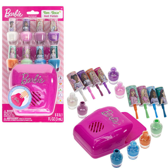 Picture of Townley Girl Barbie Non-Toxic Peel-Off Water-Based Safe Nail Polish Set with Nail Dryer for Kids, Batteries Not Included, Ages 3 and Up