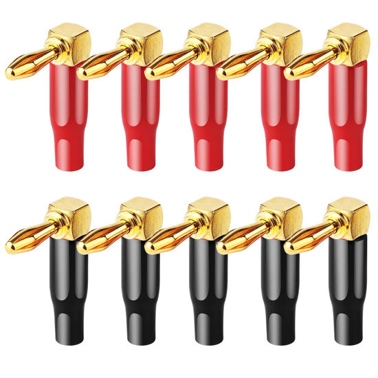 Picture of 10pcs Right Angle Speaker Plugs 4mm/0.16" 90 Degree Speaker Connector Right Angle Banana Plugs for Speaker Wire (Red and Black) by HRLORKC