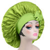 Picture of Satin Bonnet Silk Bonnet with Elastic Tie Band Adjustable Straps Hair Bonnet Jumbo Size for Sleeping Satin Bonnet Stretchy Tie Band for Women Long Curly Braid Hair (Gold Green)