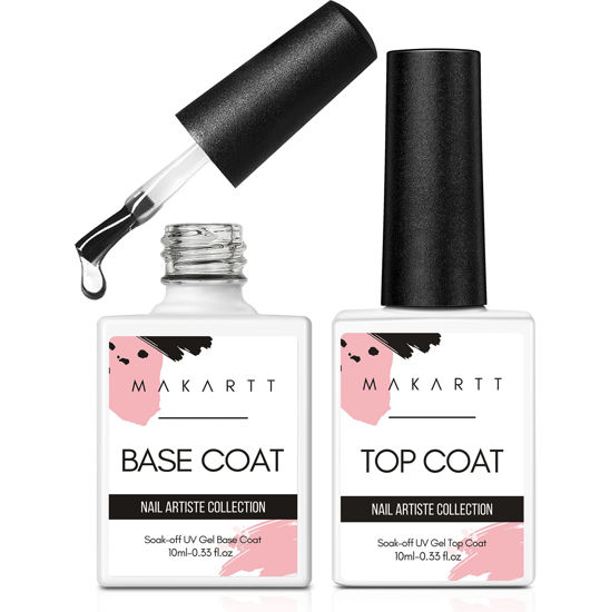 Picture of Makartt Gel Top Coat and Base Coat Set, No Wipe Shine Finish Soak Off Gel Base Top Coat Long Lasting LED Nail Lamp Gel for Gel Nail Polish Salon Quality Nail Manicure Gifts, 2pcs 10ML