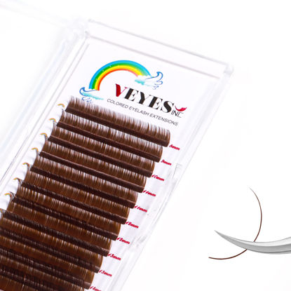 Picture of VEYES INC Eyelash Extension Supplies Colored (Brown) Lash Extensions Tray 0.07 C Curl 8-16mm, Premium Mink Silk Individual Lashes Soft Matte Black Salon Use