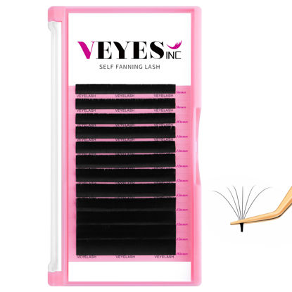 Picture of VEYES INC Easy Fan Volume Lash Extensions 03 05 07 J/B/L/C/CC/D/DD Curl 8-25mm Mixed & Single Length Tray, Matte Black Self Fanning Eyelashes, Professional Supplies for Lash Techs (0.03 DD 12mm)