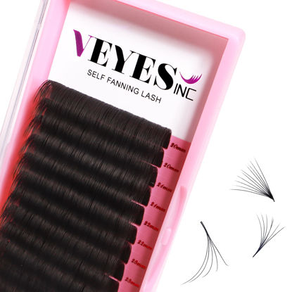 Picture of VEYES INC Eyelash Extension Easy Fan Volume Lashes Mixed Tray 0.03 C Curl 20-25mm, Self Fanning Lash Extension Supplies.Premium Faux Mink Lashes Jet Black