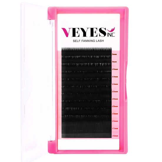 Picture of VEYES INC Eyelash Extension Easy Fan Volume Lashes 0.05 L-Curl 8-16mm, Self Fanning Lash Extension Supplies, Premium Faux Mink Lashes Jet Black