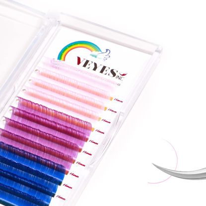 Picture of VEYES INC Eyelash Extension Supplies Colored Lash Extensions Tray 0.07 D Curl 16mm, Premium Mink Silk Individual Lashes Soft Matte Black Salon Use