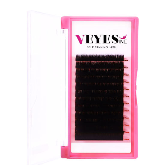 Picture of VEYES INC Eyelash Extension Easy Fan Volume Lashes 0.05 B-Curl 8-16mm, Self Fanning Lash Extension Supplies, Premium Faux Mink Lashes Jet Black