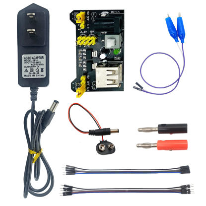 Picture of arduino Power Supply Breadboard 3.3V 5V Power Supply Module+Minidodoca 9V 1A Adaptor 5.5 x 2.5mm+Alligator Clip Test Leads+Banana Plug Kit for Arduino UNO, Raspberry Pi, STM32 Electronic DIY etc