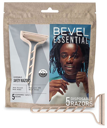 Picture of Bevel Essentials Disposable Safety Razors for Men, Double Edge Stainless Steel Blade Helps Prevent Nicks and Razor Bumps, Travel Essentials, 5 Count