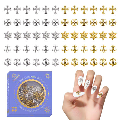 Picture of Beetles Gel Polish 60 Pcs Cross Nail Charm for Acrylic Nails, 3D Nail Charm Vintage Punk Design, Nail Art Decorations Supplies Accessories