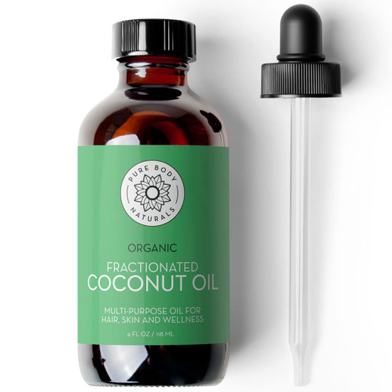 Picture of Organic Fractionated Coconut Oil for Skin and Hair, 4 fl oz - Liquid Carrier Oil for Diluting Essential Oils, Hair Growth & Skin Moisturizer - by Pure Body Naturals