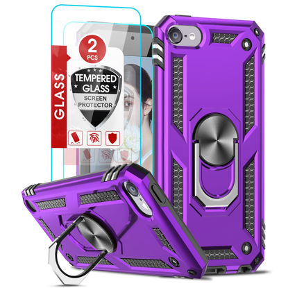 Picture of iPod Touch 7 Case, iPod Touch 6 Case, iPod Touch 5 Case with [2Pack] Tempered Glass Screen Protector, LeYi Military-Grade Phone Case with Ring Kickstand for Apple iPod Touch 7th/6th/5th Gen, Purple