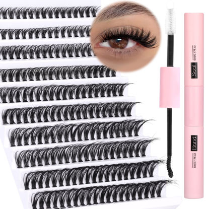 Picture of DIY Lash Extension Kit 200pcs Lash Clusters with Bond and Seal Individual Lashes Kit Cluster Lashes Wispy C D Curl False Eyelash Clusters by Ruairie