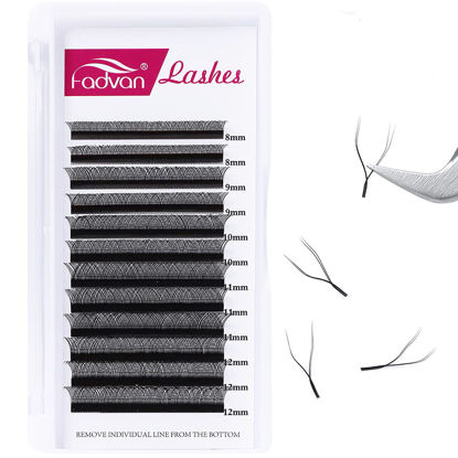 Picture of FADVAN YY Lash Extensions D Curl 0.07mm 8-12mm Mixed Tray Premade Lash Extensions 2D Easy Fans YY Lashes Russion Volume Cluster Fans More Soft Profeesional Use by FADVAN (YY-0.07mm, 8-12mm)