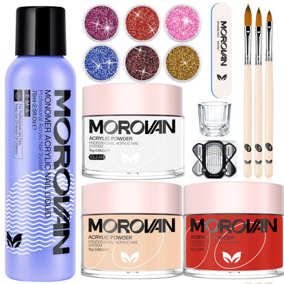 Picture of Morovan Acrylic Nail Kit - Acrylic Powder and Liquid Set Monomer Professional Nails Kit Acrylic Set with Glitter Powders Acrylic Nail Brush For Acrylic Nail Extension Carving DIY Beginners