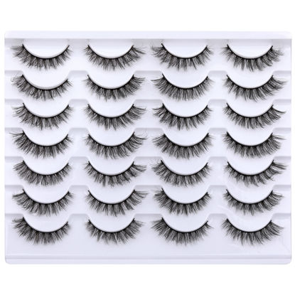 Picture of Newcally Cat Eye Lashes Natural Look False Eyelashes Short Wispy 3D Fluffy Fake Eye Lashes Pack 14 Pairs