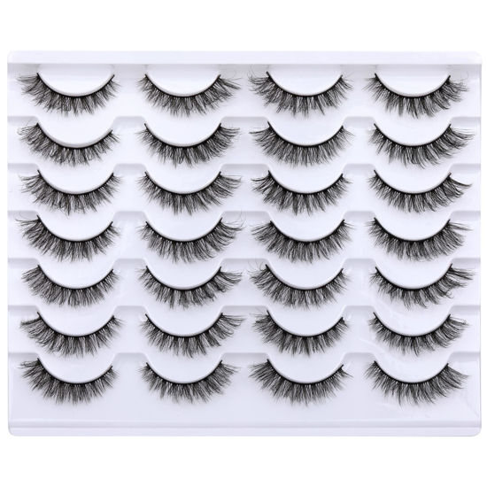 Picture of Newcally Cat Eye Lashes Natural Look False Eyelashes Short Wispy 3D Fluffy Fake Eye Lashes Pack 14 Pairs