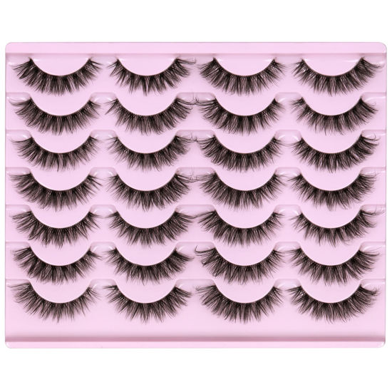 Picture of Newcally Lashes Mink False Eyelashes Natural Look Wispy Clear lash Band Fake Eyelashes Fluffy 3D Curly Strip Volume Cat Eye Lashes Pack 14 Pairs