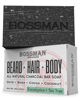 Picture of Bossman Men’s Bar Soap 4-in-1 - Natural Organic Beard Wash, Shampoo, Body Wash, Shaving and Bath Soap - Essential Beard Care (4oz), Scent- Eucalyptus and Tea Tree (1)