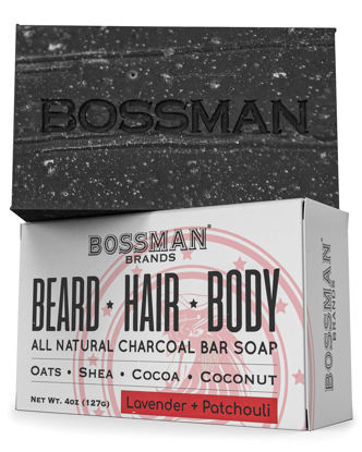 Picture of Bossman Men's Bar Soap 4 in 1 Beard Wash, Shampoo, Body Wash and Conditioner, 4 oz